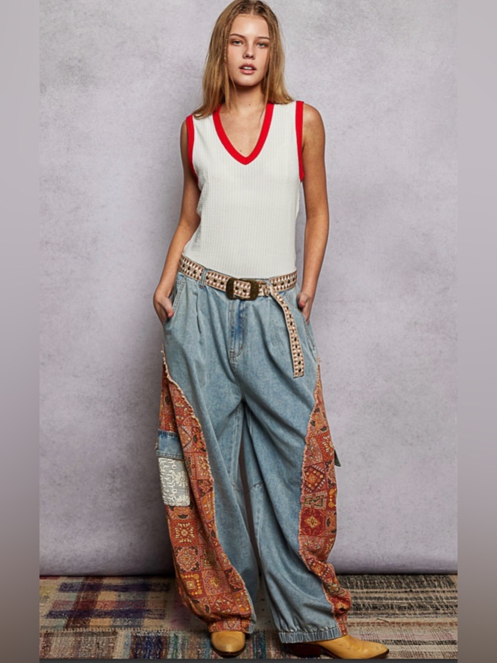 POL Anita Patchwork Denim Joggers - Picture 8 of 9